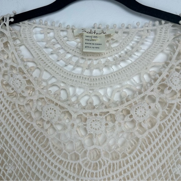 Solitaire Crochet Top Size Medium Cream Boho Western Beachy Hippie - Picture 7 of 12